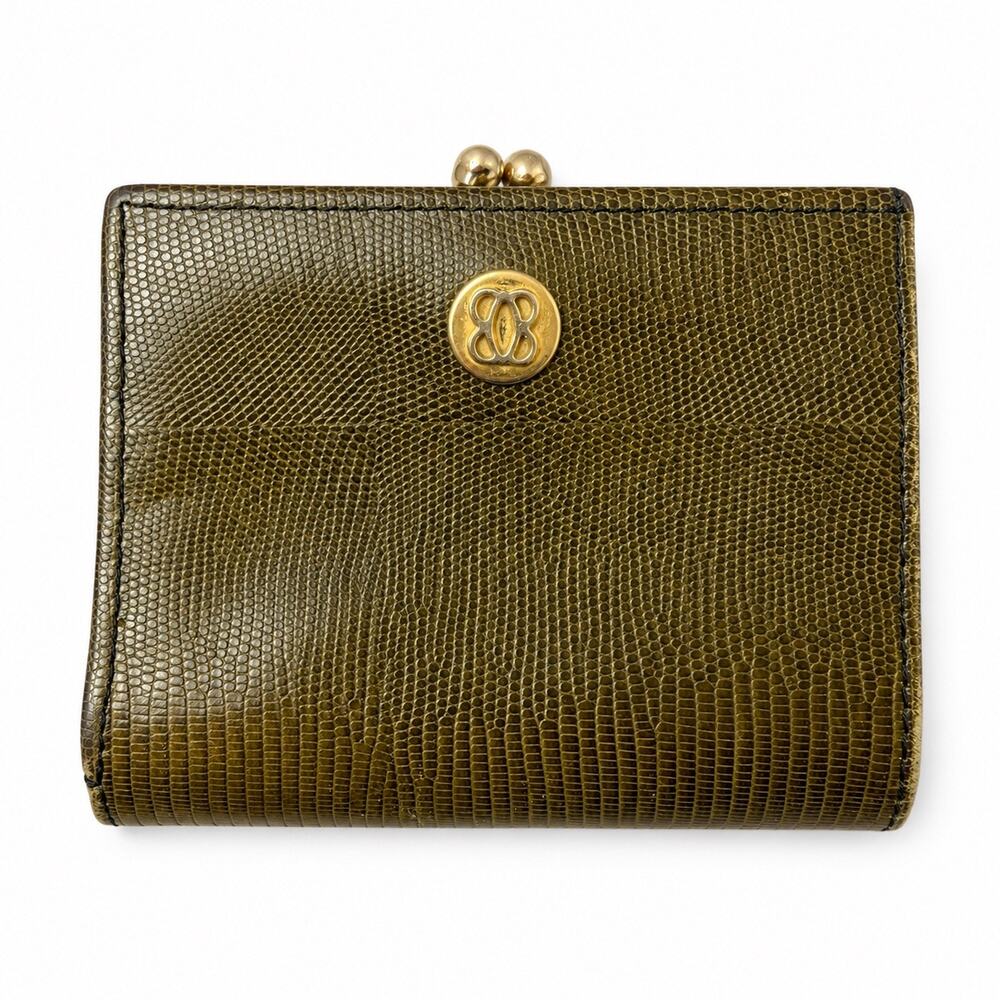 Vintage Bosca Snakeskin Pattern Green Kiss‑Lock Full Grain Leather Wallet